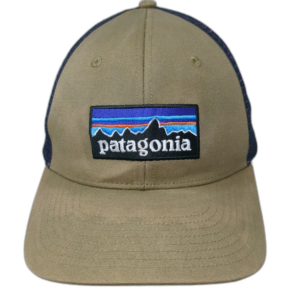 Patagonia Trucker Hat Beige Blue One Size Mesh Back Snapback Mountain Logo